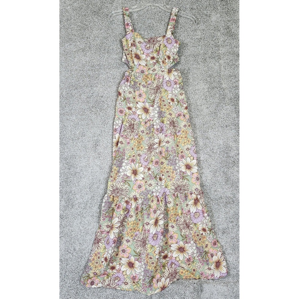 Rewind Dress Womens XS Floral Maxi Sleeveless Smocked Sundress, Side Slit